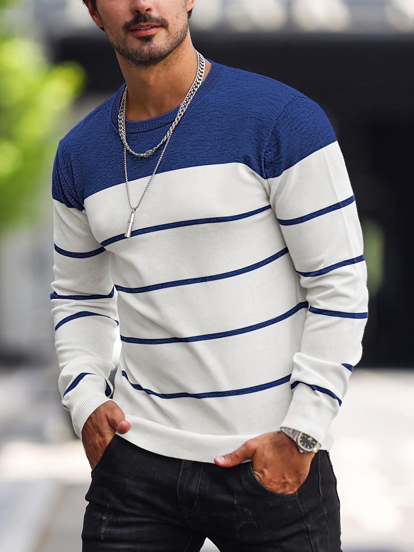 Men's Knitted Fashion Crew Casual Sweatshirt