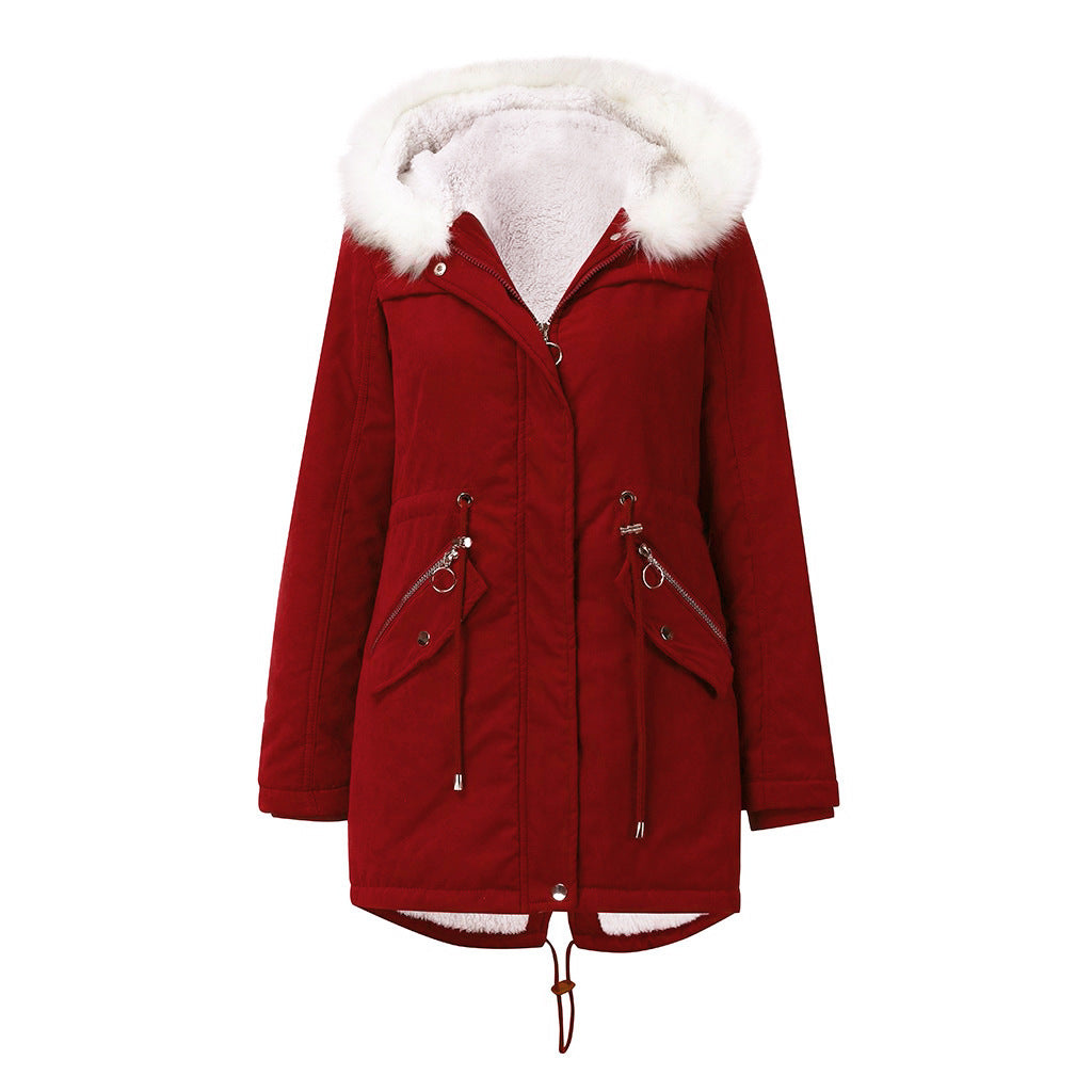 Women's Cotton-padded Coat White Fur Collar Parka