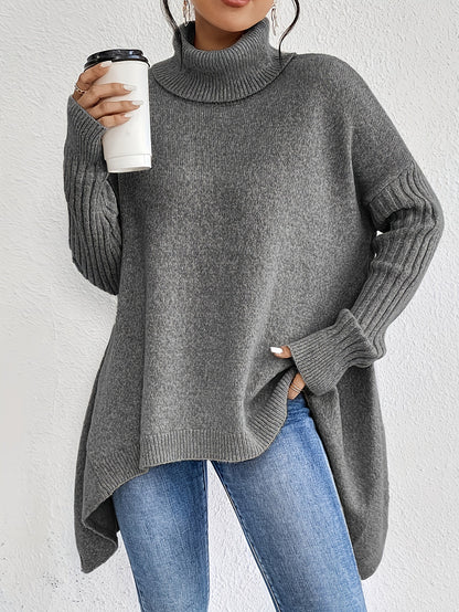 Irregular Turtleneck Sweater Winter Loose Long Sleeve Knitted Tops Leisure Warm Pullover Sweater Women's Clothing